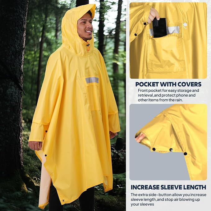 ANYOO Hooded Rain Poncho for Adults Waterproof Lightweight Rain Coat for Men - Image 6