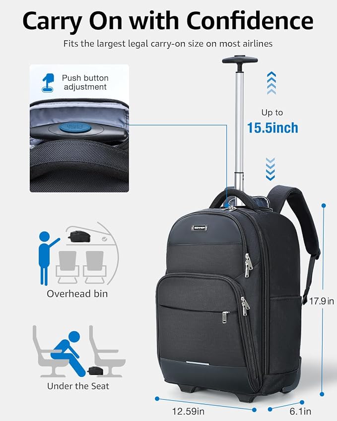 Rolling Backpack, 30L Travel Laptop Backpack - Image 3
