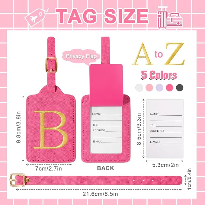 izuzta Personalized Initial Luggage Tags, Rose Red Leather, Embroidered Custom - Image 2