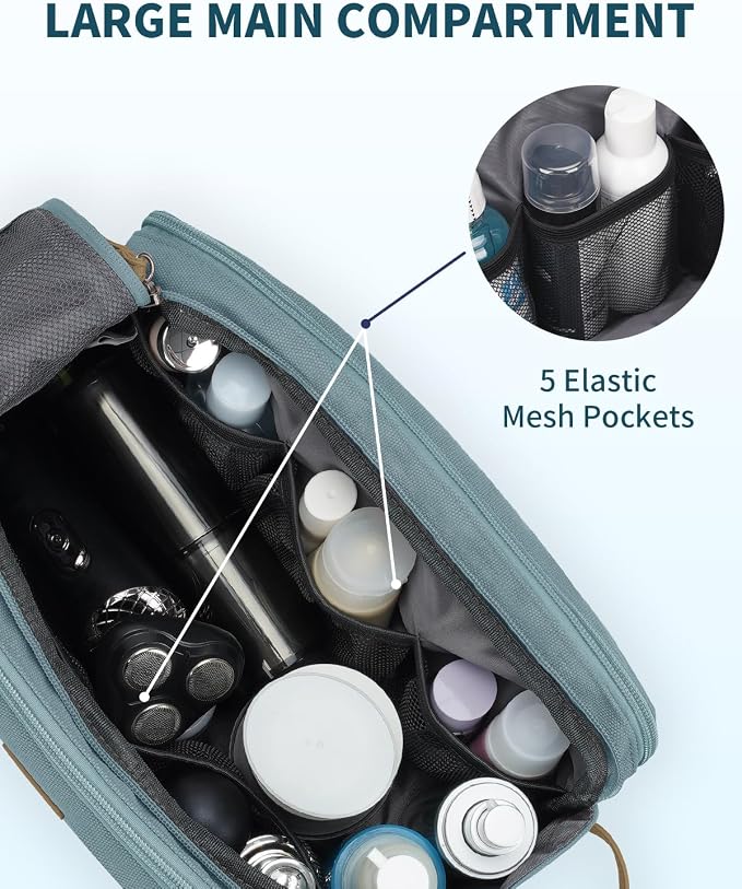 WANDF Toiletry Bag for Men Travel Toiletry Organizer Canvas and Leather Dopp - Image 3