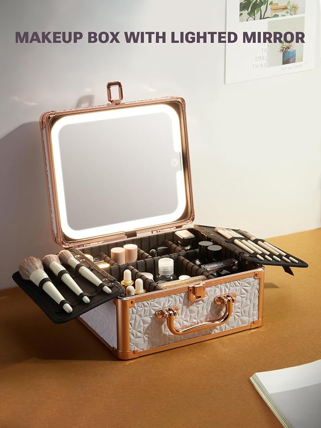 Qislee Makeup Box with A Detachable Lighted Mirror, Waterproof Travel Train Case - Image 7