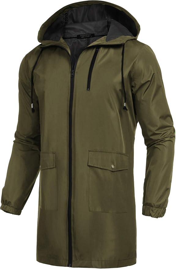 COOFANDY Men's Long Raincoat Ligtweight Rain Jacket Waterproof Outdoor Jackets by COOFANDY