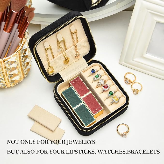Travel Jewelry Case, Small Plush Velvet Jewelry Box - Image 5