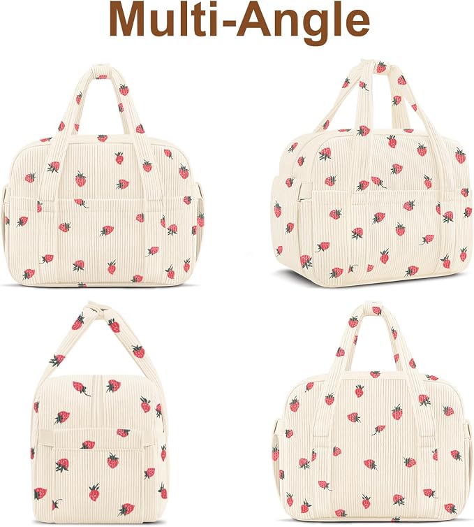 Corduroy Lunch Box Lunch Bag for Women Men, Cute Strawberry Small Insulated - Image 9