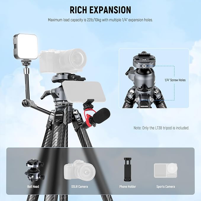 NEEWER LITETRIP LT38 61" Travel Tripod Carbon Fiber - Image 7