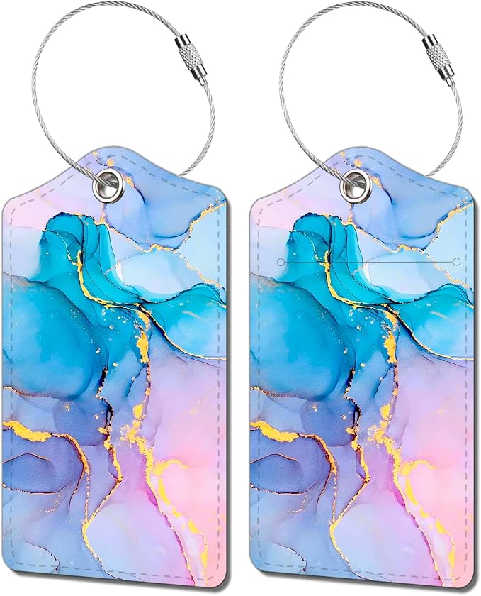 2 Pack Luggage Tag for Suitcase, Cute Unique Leather Bag Tags Identifiers by BestEioyo
