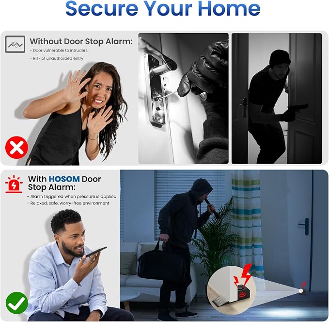 HOSOM Door Stop Alarm for Home & Travel Safety, 120dB Loud Siren Door Stoppers - Image 6