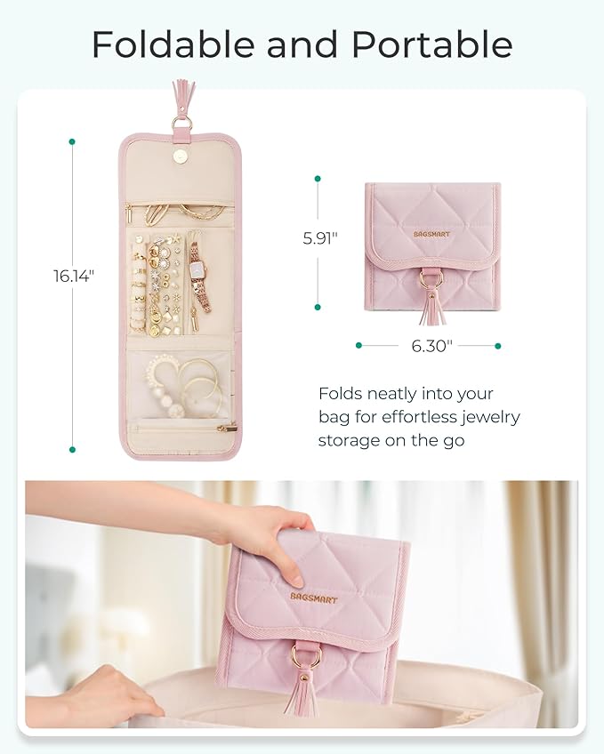 BAGSMART Travel Jewelry Case Organizer, Roll Foldable Jewelry Case - Image 6