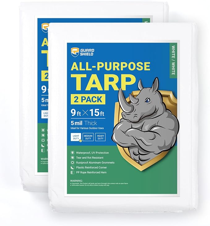 GUARD SHIELD Tarp White 9x15 Feet Multi Purpose Waterproof Poly Tarp Cover 5mil by GUARDSHIELD