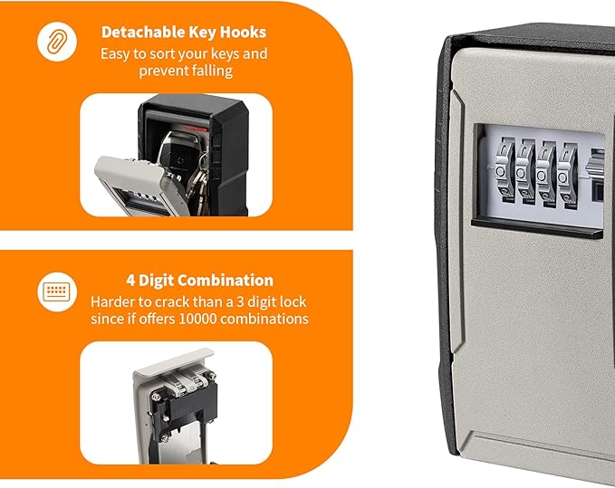 UPGRADE Extra Large Capacity Key Lock Box, Weatherproof Wall Mount Key Box - Image 4