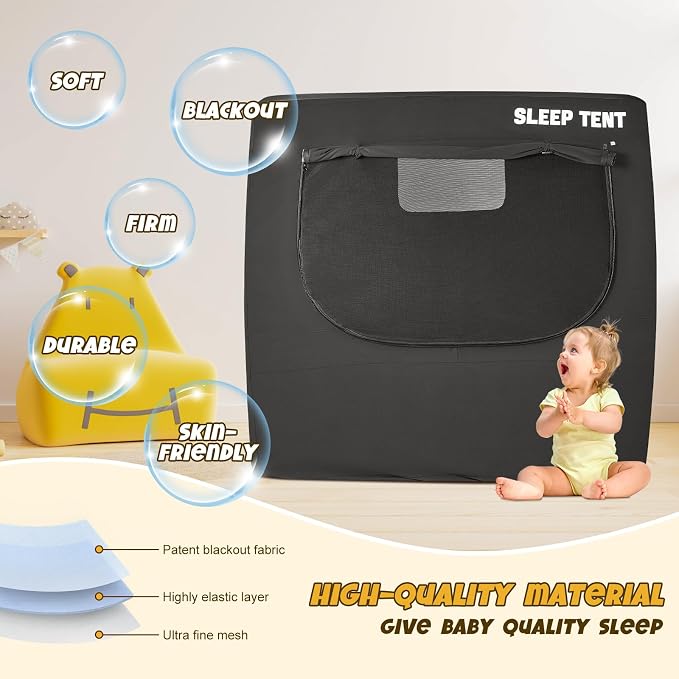 BORNA Crib Blackout Tent for Pack N Play, Brethable Baby Sleep Tent for Full - Image 4