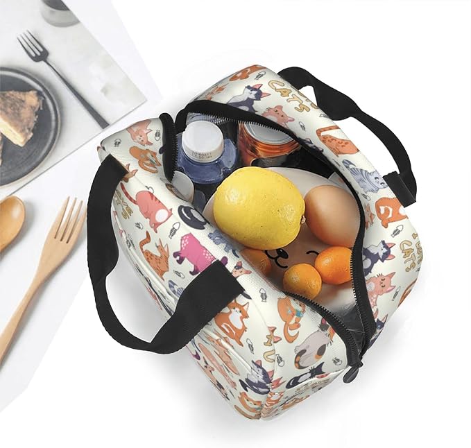 Cute Cat Lunch Box Kitten Lunch Bag Insulated Reusable Lunch Tote Bag Cooler - Image 3