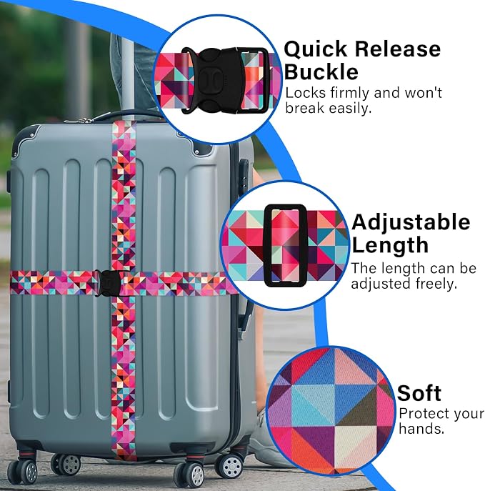 2 Pack Luggage Straps for Suitcases, Adjustable Travel Belt - Image 4