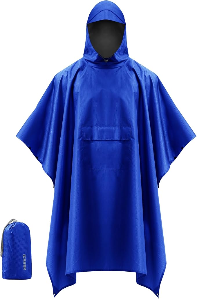 iCreek Hooded Rain Poncho with Pocket Waterproof Lightweight Unisex Raincoat by iCreekoutdoor