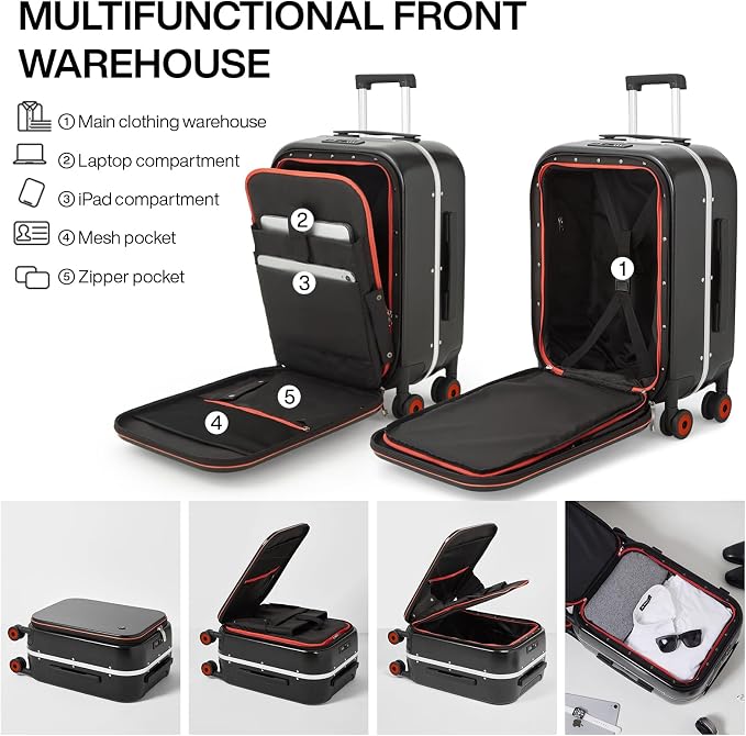 mixi Carry On Luggage, Travel Rolling Luggage Aluminum Frame PC Hardside - Image 4