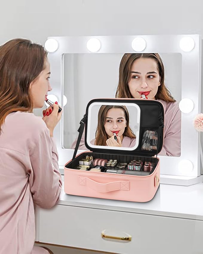 Chomeiu Makeup Bag with LED Mirror, Travel Cosmetic Train Case - Image 8