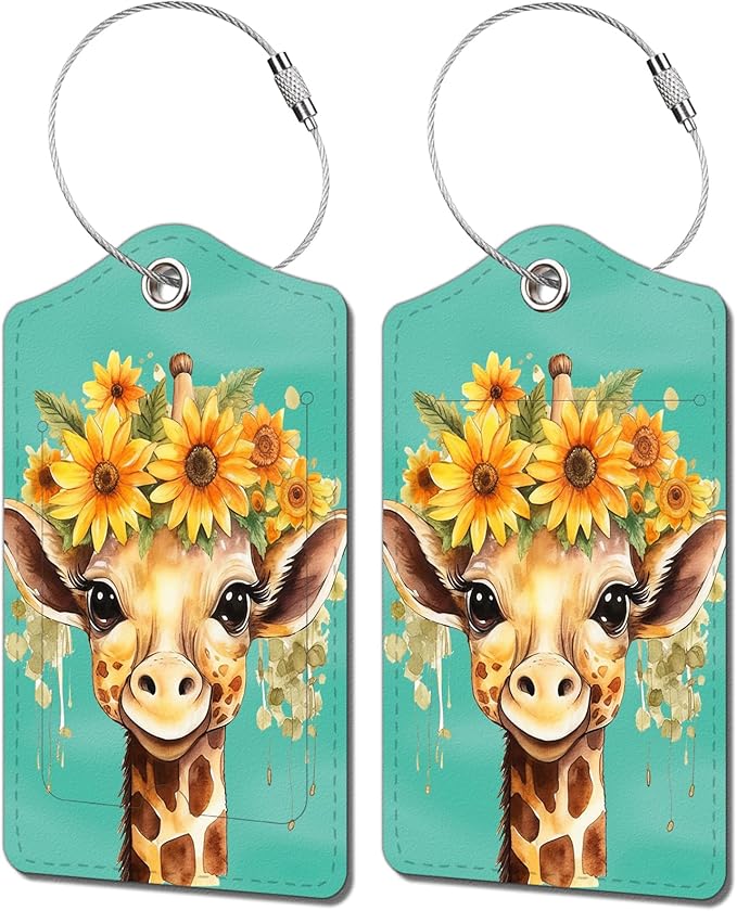 2 Pack Luggage Tag for Suitcase, Cute Unique Leather Bag Tags Identifiers by BestEioyo