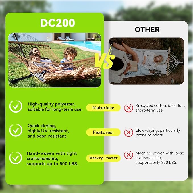 Double Hammock for 2 Person, Handwoven Cotton Rope Hammock - Image 3