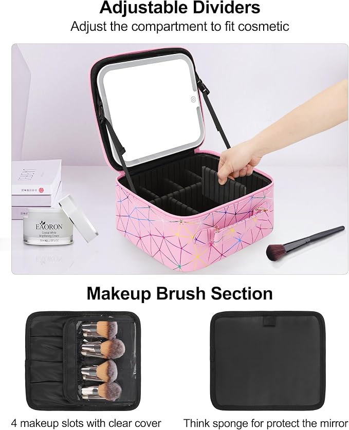 Chomeiu Makeup Bag with LED Mirror, Cute Cosmetic Bags Birthday Gifts - Image 3