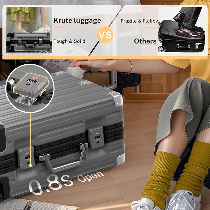 Krute Luggage 24 Inch Aluminum Frame Zipperless Suitcase - Image 8