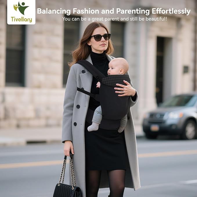Reversible Baby Carrier – Black Solid & Houndstooth; Lightweight & Breathable - Image 3