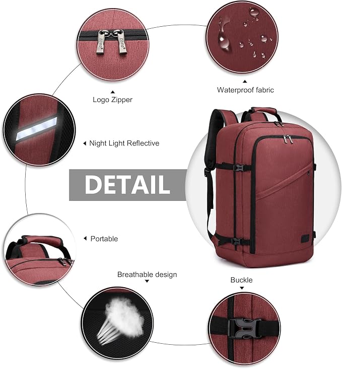 Kono Carry on Backpack, Waterproof Lightweight Daypack - Image 3