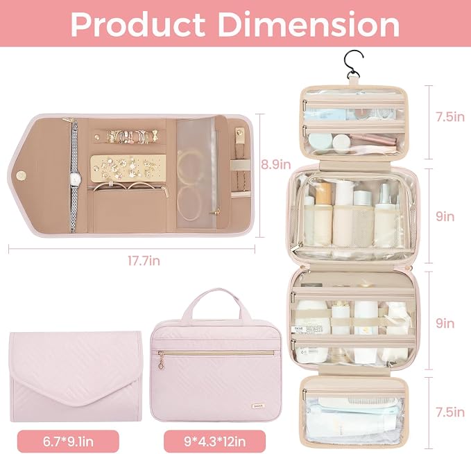 BAGAIL Hanging Toiletry Bag for Women Water-resistant Cosmetic Bag Large - Image 2