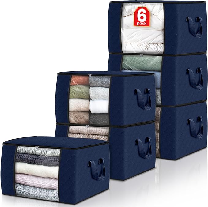 Fab totes 6 Pack Clothes Storage, Foldable Thick Fabric Blanket Storage Bags by Fabtotes