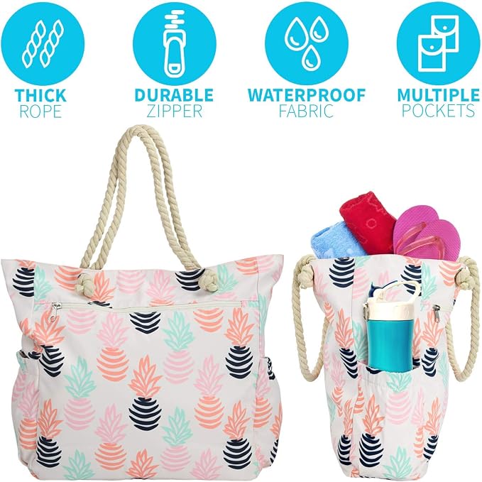 Beach Bag Spacious Shoulder Tote Travel & Gym Bag w/Multiple Pockets & Strong - Image 3