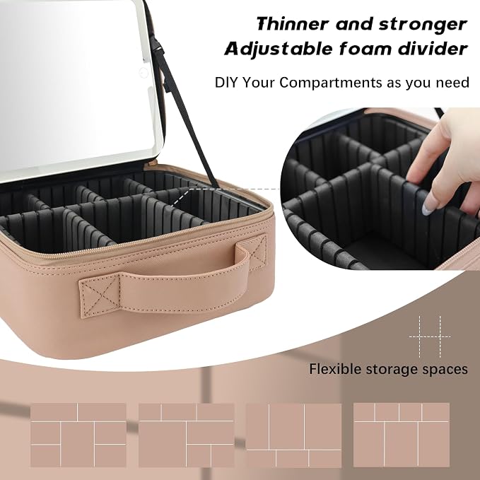 Makeup Bag with Led Mirror, Travel Makeup Organizer with 3 Color Setting - Image 3