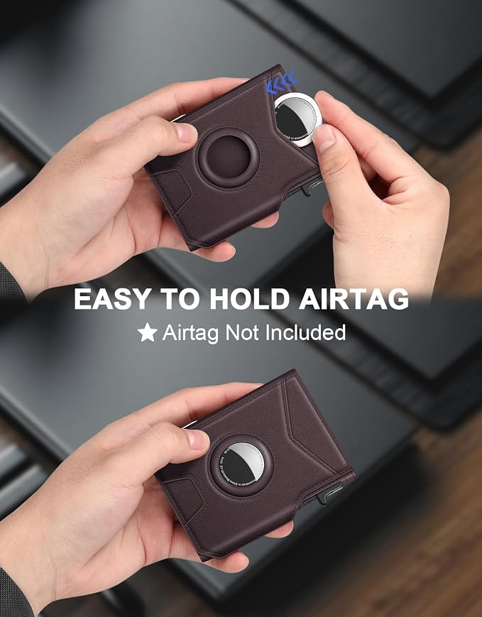 Airtag Wallet for Men, Minimalist Slim Mens Wallet Smart Pop Up Credit Card - Image 3