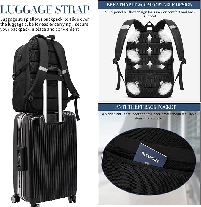 Extra Large Backpack for Men 55L, 18.4Inch Travel Laptop Backpack - Image 6
