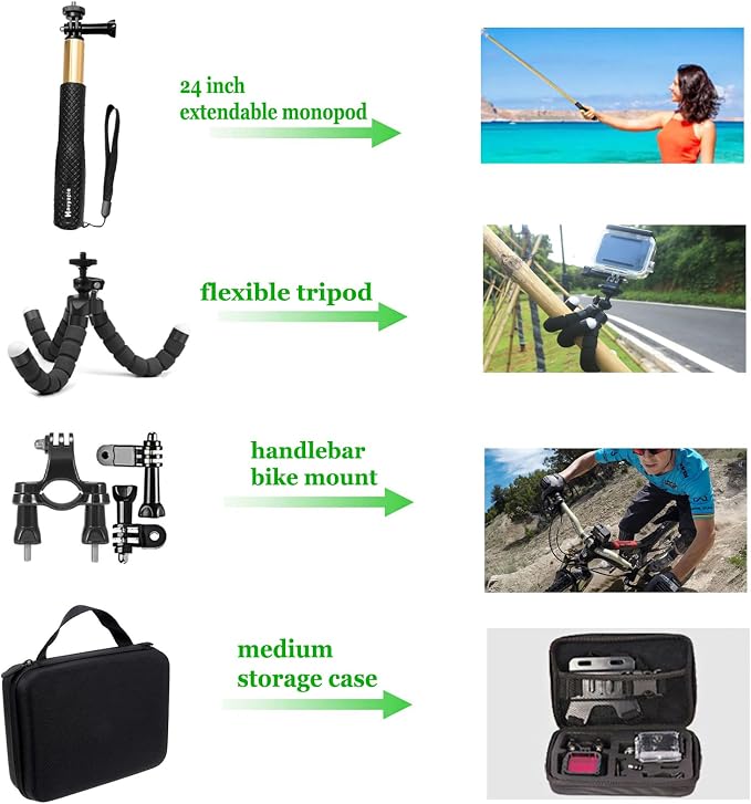 Accessories Kit for Go Pro 13 12 11 10 9 Black, 60M Waterproof Case Chest Mount - Image 4