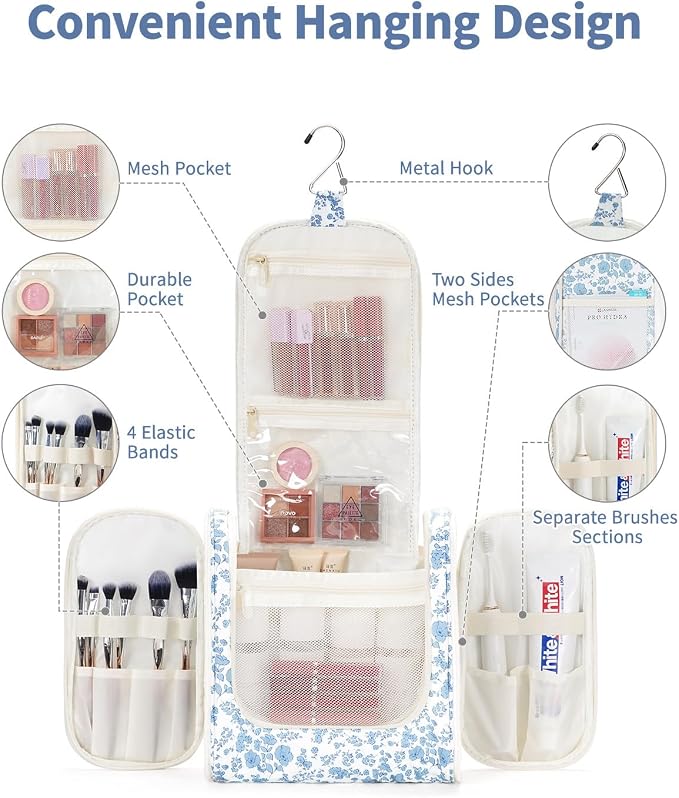 Narwey Hanging Toiletry Bag for Women Travel Makeup Bag Organizer Toiletries - Image 2