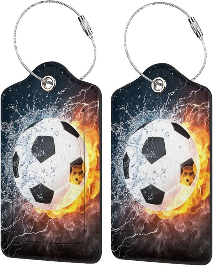 2 Pack Luggage Tags for suitcases Football Soccer Ball Luggage Tag, Leather by Wvpslak