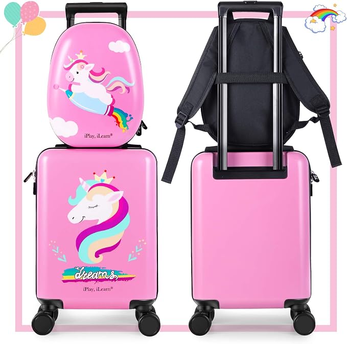 iPlay, iLearn Unicorn Kids Luggage, Girls Carry on Suitcase, Toddler Rolling - Image 2