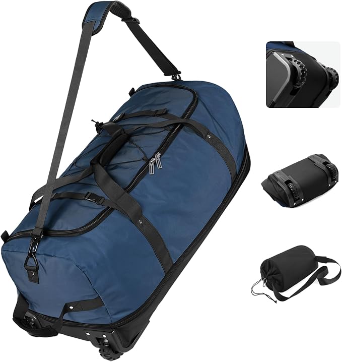 Vomgomfom Wheeled Collapsible Duffel Bag, 110L-140L Expandable Checked Luggage by Vomgomfom