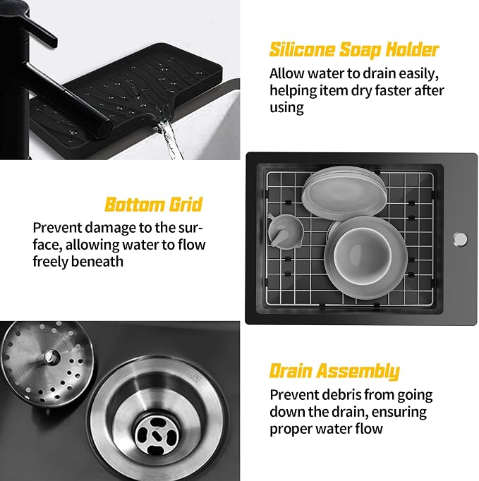 Small Black Kitchen Sink, 15x20 Inch Stainless Steel Drop In Toprmount - Image 7