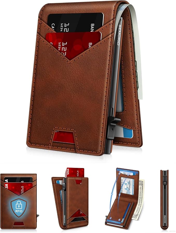 Wallet for Men Wallet with Slim Pop Up Card Holder for 12-14 Cards, RFID by SEMORID