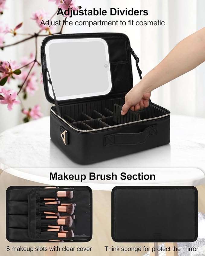 Chomeiu Makeup Bag with LED Mirror, Travel Cosmetic Train Case - Image 3