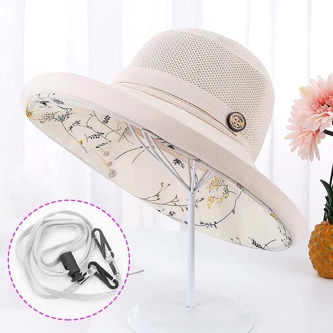 Women Wide Brim Sun Hats Metal Wired Edge Summer UV Protection Beach Fishing Hat - Image 2