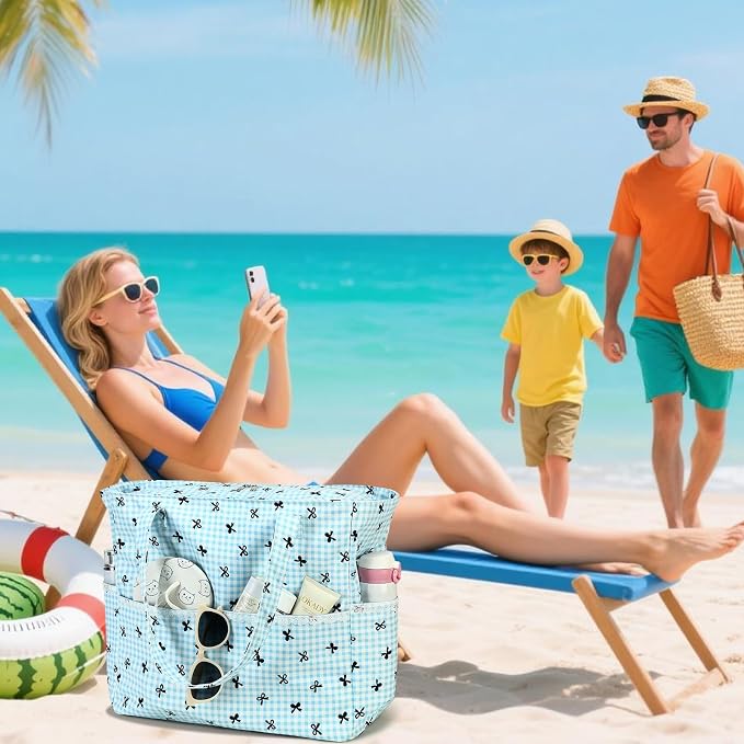 LEDAOU Large Beach Tote Bag Women Waterproof Sandproof Zipper Beach Tote Bag - Image 4