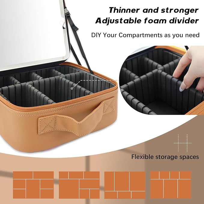 Makeup Bag with Led Mirror, Travel Makeup Organizer with 3 Color Setting - Image 3