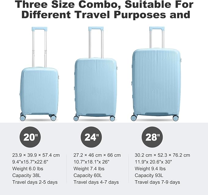 Nazhura Luggage Set, 3-Piece Hardside Suitcase Set, 20-inch Carry On, 28-inch - Image 3