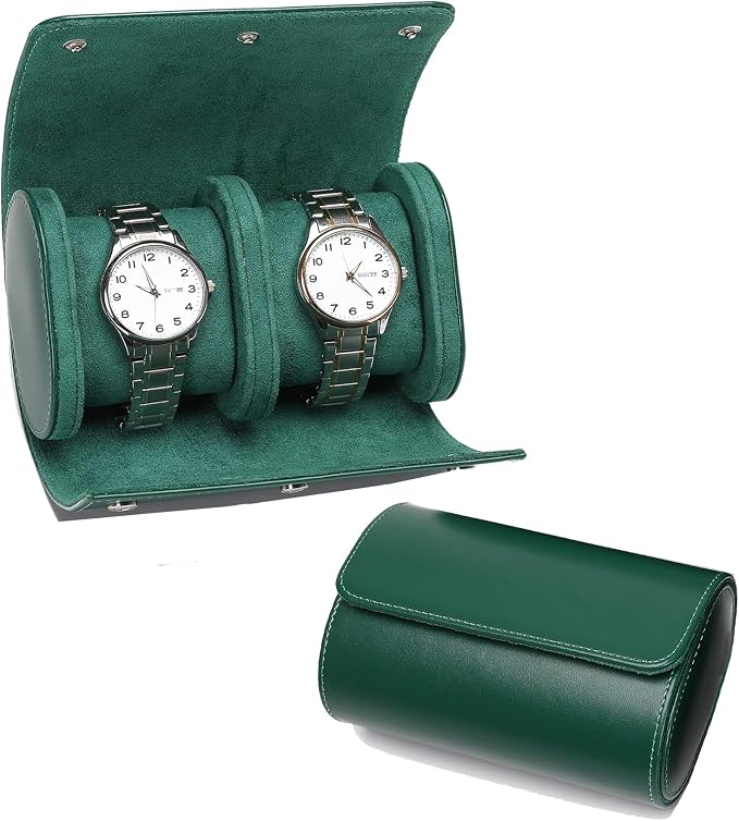 Watch Travel Case, Luxury Leather Watch Roll 2 Slot Organizer Box, Jewelry by Rudmox