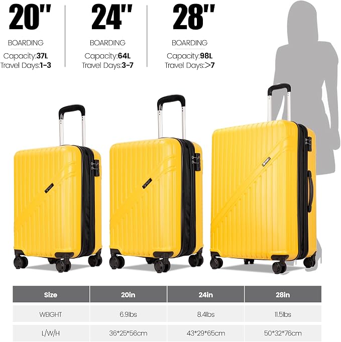 GinzaTravel Luggage Sets 3-Piece Expandable Suitcases - Image 2