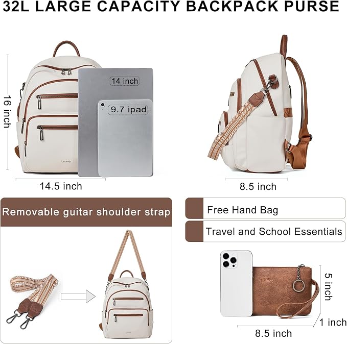 Backpack Purse for Women Laptop Backpack, Leather Travel Backpack Shoulder Bag - Image 3