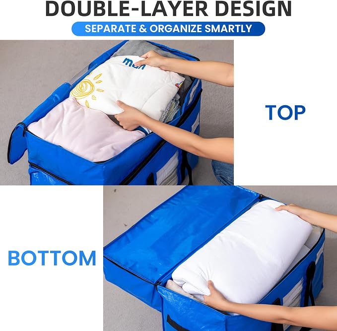 TAILI 2 Tier Extra Large Moving Bags, 2 Pack Blue Heavy Duty Totes - Image 5