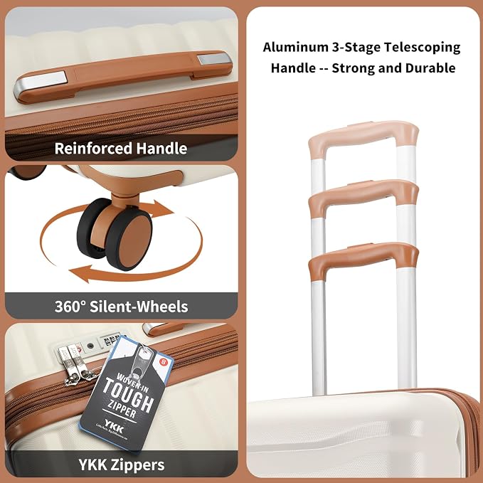 Lightweight Luggage with Spinner Wheels & YKK Zipper, 3-Piece Suitcase ABS+PC - Image 7