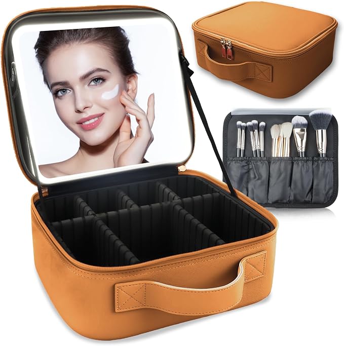 Makeup Bag with Led Mirror, Travel Makeup Organizer with 3 Color Setting by SUILU